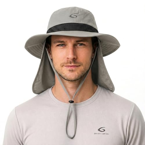 UVCoolix™ Cooling Sun Hat with Neck Flap,UPF 50+ Wide Brim UV Protection Boonie for Hot Outdoor Days - color: Lightgray, size: Large-X-Large