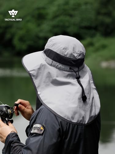 Fishing Hat, Men's Sun Hat, Anti-UV Sun Protection Wide Brim Fisherman Hat with Neck & Face Flap Cover, XL - color: Light Gray, size: X-Large-XX-Large