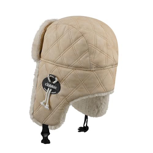 Croogo Trapper Hat Winter Hats for Men Trooper Russian Warm Hat with Ear Flaps Women Ushanka Fur Hat Windproof Ski Hat - color: Dpl10-khaki