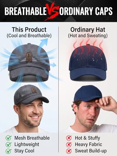 Utrum Lightweight & Breathable Baseball Cap for Summer Mesh Hat Men Trucker Women Running Golf Sports Cool Flat Cold - color: Dark Gray-a