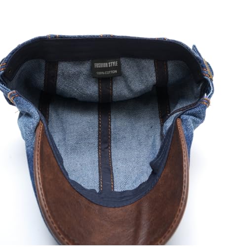 Quanhaigou Unisex Denim Newsboy Hats Flat Ivy Gatsby Cabbie Driving Berets Hat Cotton Dad Cap for Men Women - color: Washed Denim Light Blue