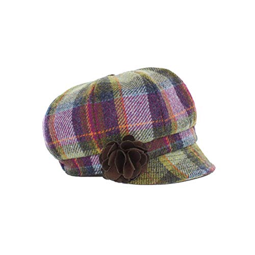 Newsboy Hat for Women's Cap 8 Panel Wool Made in Ireland - color: Green, Purple Plaid