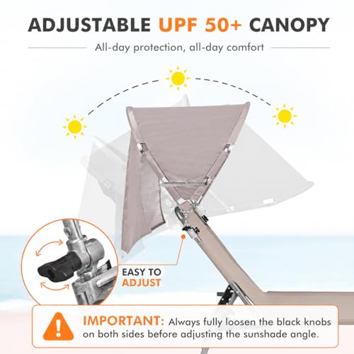 Oversized Extra Wide Tanning Chair with Sun Canopy Face Hole Padded Adjustable Washable, Heavy Duty Layout Folding Lounge Chair for Outside Beach Reading Sunbathing, UPF 50+, XL, Plus Size, 330 LBS - color: Beige, size: Oversized