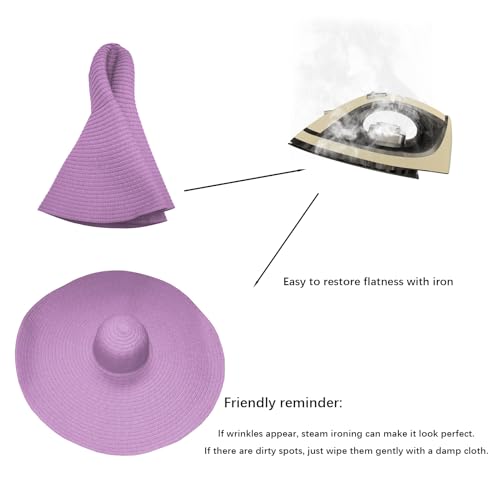 Lifup Straw Sun Hat for Women, Wide Brim Oversized Summer Beach Hat - color: Purple