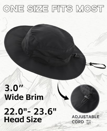 Connectyle Men's Breathable UPF 50+ Sun Hat Packable UV Protection Bucket Hat for Fishing Hiking Camping Safari Beach Golf - color: Black