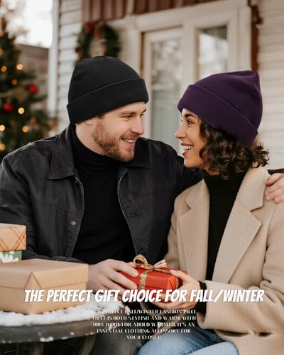 Satin Lined Beanie for Women Men, Cotton Knit Winter Beanies Hat - color: Purple
