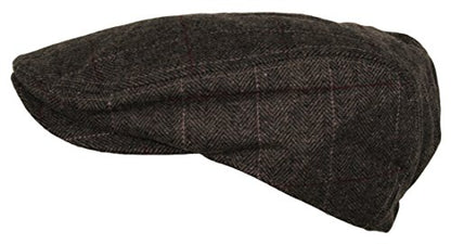 Wonderful Fashion Men's Herringbone Wool Tweed Newsboy IVY Cabbie Driving Hat - color: Plaid Brown
