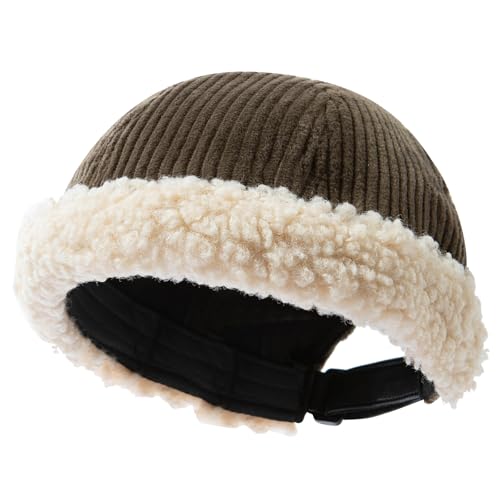 Corduroy Brimless Hats for Men Vintage Retro Beanie Hat Winter Docker Hat Sailor Cap Fisherman Leon Hat Landlord Hat - color: Mg-xgmgupdxr43-green