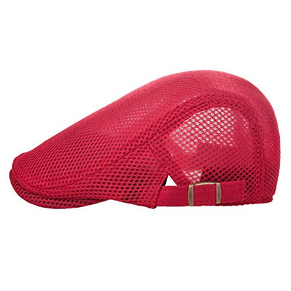 VOBOOM Men Mesh Newsboy Flat Cap Ivy Cabbie Newsboy Cap - color: Red