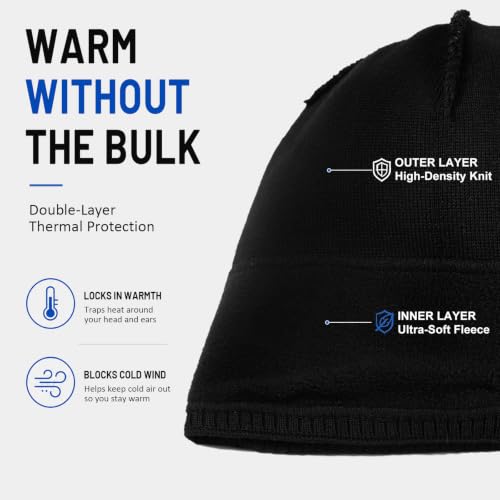 Fleece Lined Mens Beanie Scarf Set Thick Knit Winter Hat Neck Warmer Unisex - color: Black