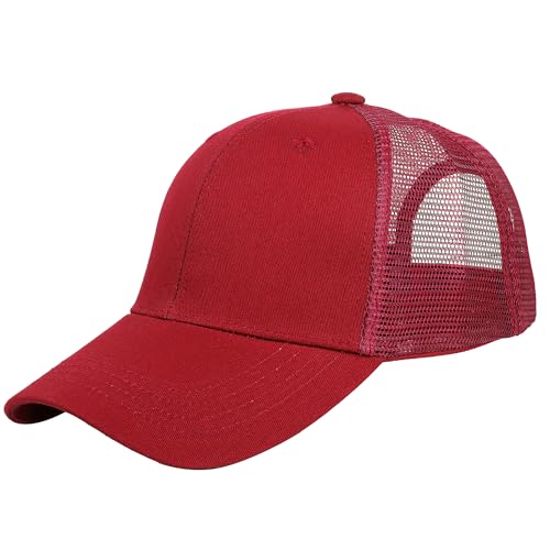 Falari Trucker Hat Baseball Cap Structured Plain Design 6 Panel, Adjustable Size - color: 1pk Burgundy
