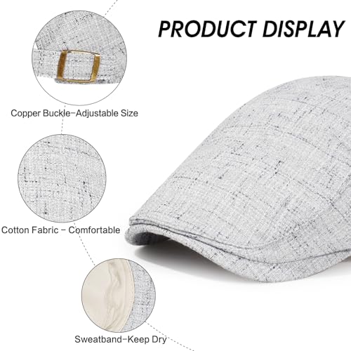 2Pcs Men's Newsboy Cap Cotton Flat Ivy Gatsby Driving Hat - color: Ym1-lightgrey+coffee