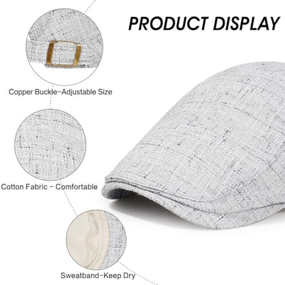 2Pcs Men's Newsboy Cap Cotton Flat Ivy Gatsby Driving Hat - color: Ym1-lightgrey+coffee