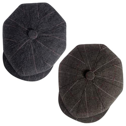 Senker Fashion 2 Pieces Newsboy Cap for Men - color: Black Brown