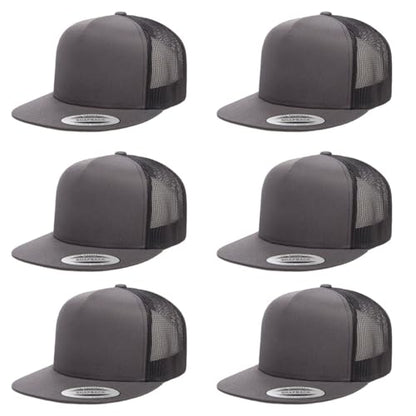 Yupoong 5-Panel YP Classic Trucker Cap | High Profile Flat Visor Snapback - color: Charcoal/Black