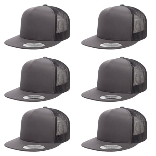 Yupoong 5-Panel YP Classic Trucker Cap | High Profile Flat Visor Snapback - color: Charcoal/Black