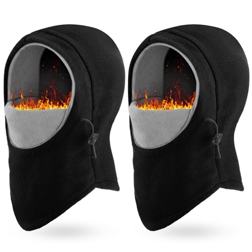 Frienda 2 Pcs Balaclava Ski Mask Windproof Warmer Fleece Adjustable Winter Mask Face Cover for Men Women - color: Black Mixed Grey