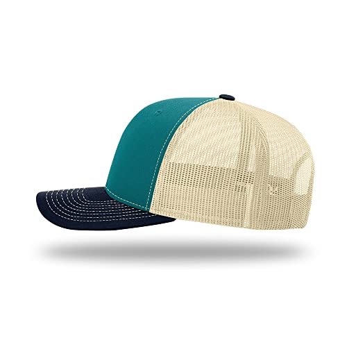 Richardson 112 Classic Six-Panel Adjustable Snapback Trucker Cap - color: Blue Teal/Birch/Navy