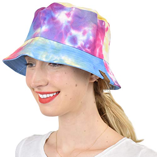 C.C Unisex 100% Cotton Packable Reversible Tie Dye Bucket Sun Hat - color: Hot Pink/Light Blue