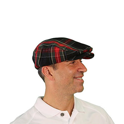 Plaid Flat Golf Cap: 'Par 5' - color: Black Stewart