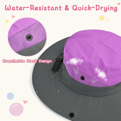 ZOORON Kids Girls Ponytail Sun Hat UPF 50+ Breathable Mesh Water-Resistant - color: Two-tone Purple