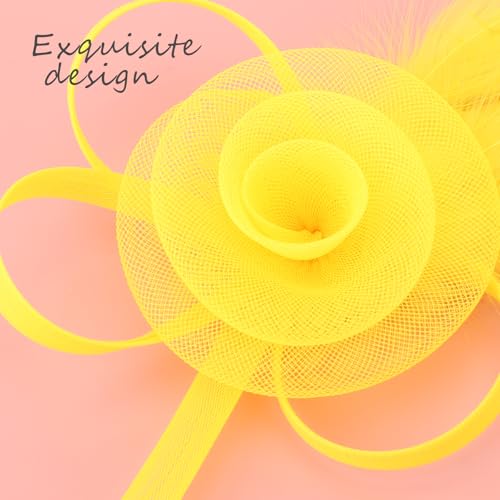 DRESHOW Fascinators Hats for Women Tulle Feather Tea Party Fascinator Hats - color: Bright Yellow