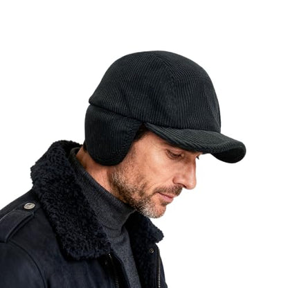 Clakllie Winter Earflaps Hat Short Brim Baseball Cap with Ear Flap Warm Trapper Hat Soft 5 Panel Style Russian Hats - color: Cdus-bsdt2501-black