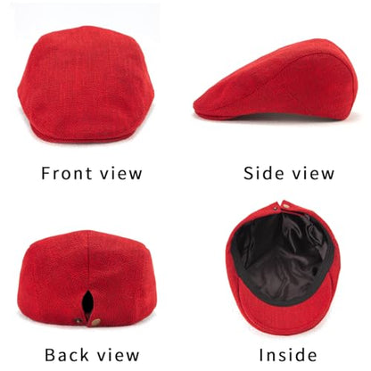 LADYBRO 2-Pack Unisex Flat Cap Newsboy Hats for Men Women Casual Adjustable - color: Black+red