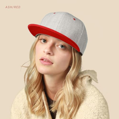 CHOK.LIDS Classic Snapback Flat Bill Hat Blank Adjustable Baseball Cap - color: Light Pink/Black