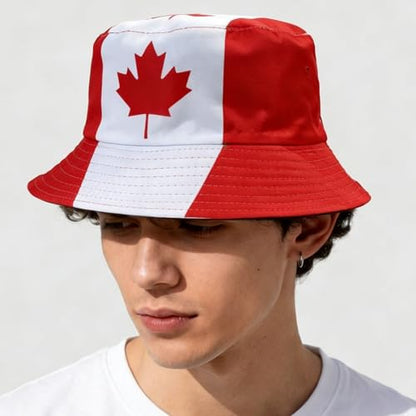 Reversible National Flag Bucket Hat Packable Sun Hat for Men Women Soccer Fan Fisherman Hat for Outdoor Travel Beach - color: Canada Flag