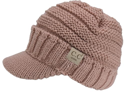 C.C Beanie for Toddler Trendy Warm Oversized Chunky Soft Oversized Ribbed Slouchy Knit Hat with Visor Brim - color: Indi Pink