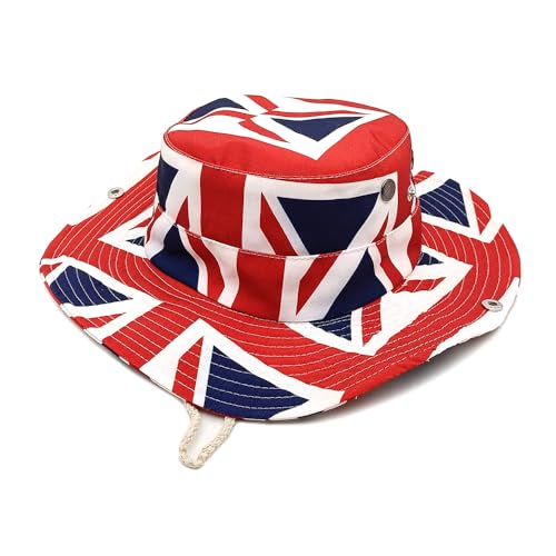 Sun Bucket Hat for Men Women Fishing Beach Safari Trendy Cotton Cowboy Cap for Golf Hiking Hunting Outdoor Boonie - color: Flag Red