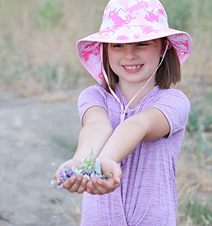 icolor Kids Sun Hat UPF50+ Sun Protection Bucket Hat Toddler Summer Beach Play Hats with Neck Flap for Girl Boy Ages 3~10 - color: Pinkhorse