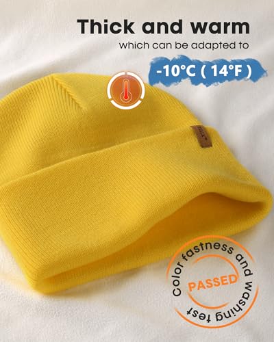 FURTALK Beanie for Men Women Cuffed Thick Knitted Winter Hat Skull Cap - color: Yellow