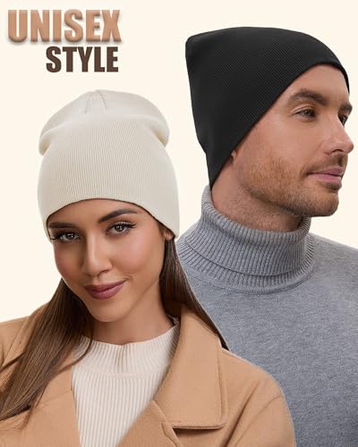 100% Cotton Beanie Hat for Men Women Cuffless Warm Winter Hats - color: 1pcs-beige