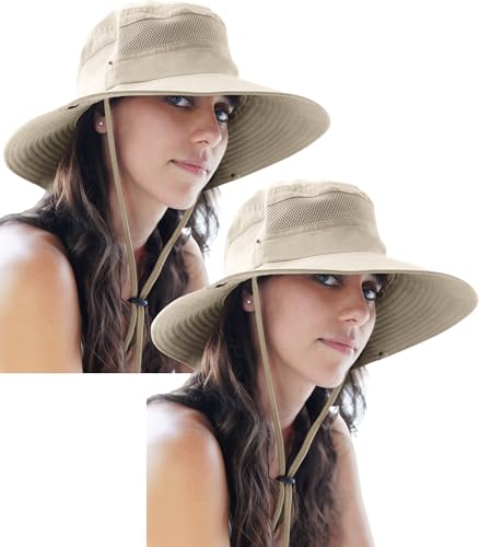 GearTOP Safari Hat for Men Sun Hats for Women UV Protection UPF 50+ Fishing, Gardening, Hiking Hat (22-23 1/2") - color: Beige Standard 2 Pack