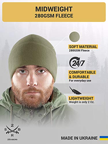 2SBR 2SABERS Fleece Winter Warm Watch Cap - Mens Outdoor Skull Beanie Hat - color: Olive Green, size: Medium