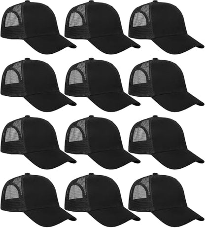 Falari 12 Pack Bulk Wholesale Mesh Trucker Hats 5 Panel and 6 Panel Baseball Caps for Men and Women - color: 6 Panel - Black