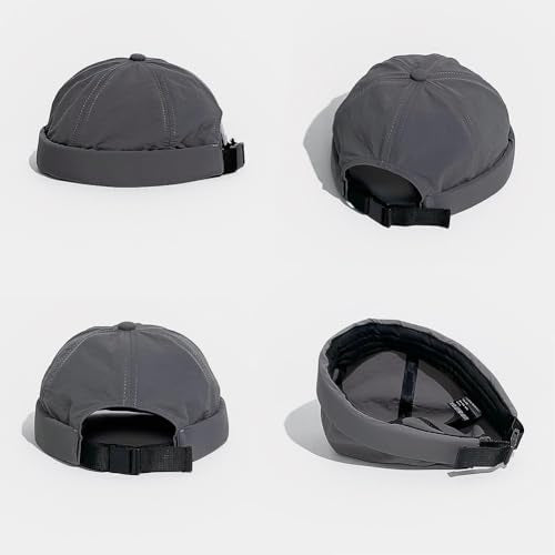 XYIYI Men Quick Dry Docker Cap Breathable Brimless Cap Rolled Cuff Retro Sailor Beanie Hat - color: Grey2