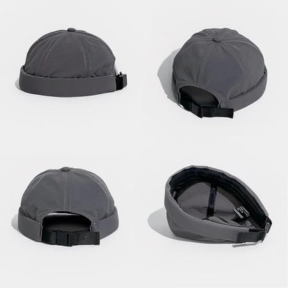 XYIYI Men Quick Dry Docker Cap Breathable Brimless Cap Rolled Cuff Retro Sailor Beanie Hat - color: Grey2