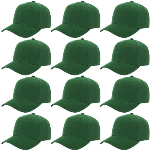 ZH Plain Adjustable Baseball Cap - Lot of 12 Unisex Blank Design Caps - color: Grass Green