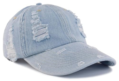 TSSGBL Unstructured Distressed Baseabll Cap Cotton Soft Dad Hat Adjustable Low Profile Headwear Ball Caps for Women Men - color: Distressed-denim-lightblue, size: Medium-Large