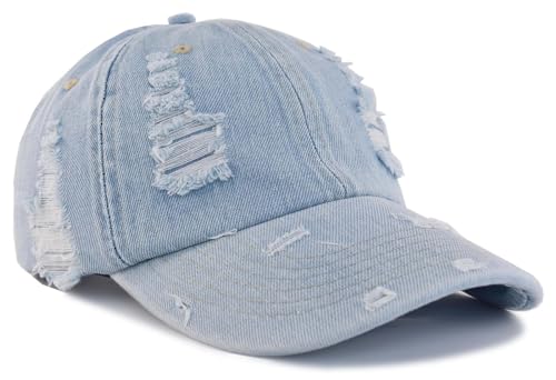 TSSGBL Unstructured Distressed Baseabll Cap Cotton Soft Dad Hat Adjustable Low Profile Headwear Ball Caps for Women Men - color: Distressed-denim-lightblue, size: Medium-Large