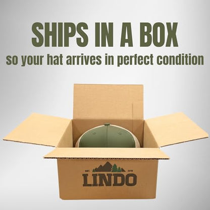 LINDO Trucker Hat [ GO Outdoors Design ] for Men and Women: Mid Profile Cap with Breathable Mesh Back and Adjustable Snap - color: Moss/Beige