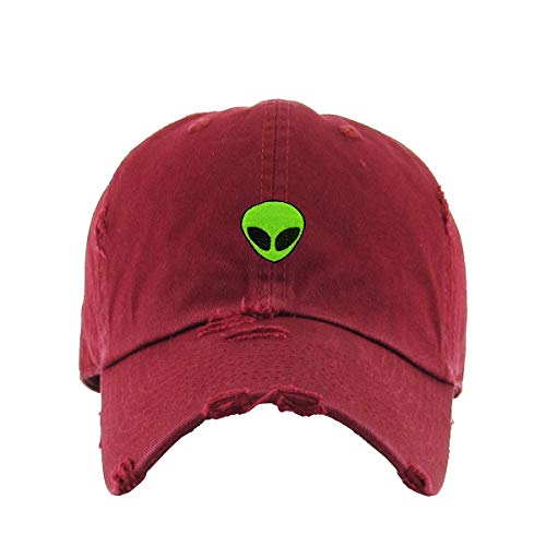 Green Alien Vintage Baseball Cap Embroidered Cotton Adjustable Distressed Dad Hat - color: Maroon