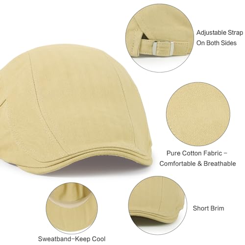 3Pcs Cotton Newsboy Hat for Men Cool Adjustable Flat Cap - color: Black+navy+khaki