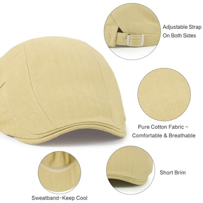 3Pcs Cotton Newsboy Hat for Men Cool Adjustable Flat Cap - color: Black+navy+khaki