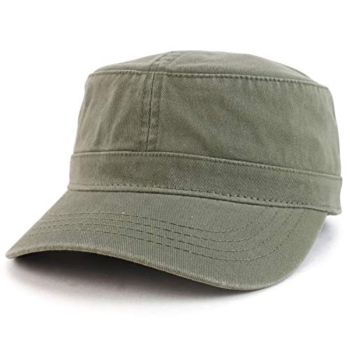 Trendy Apparel Shop Cotton Army Cap Military Flat Top Adjustable Baseball Cap - color: Olive