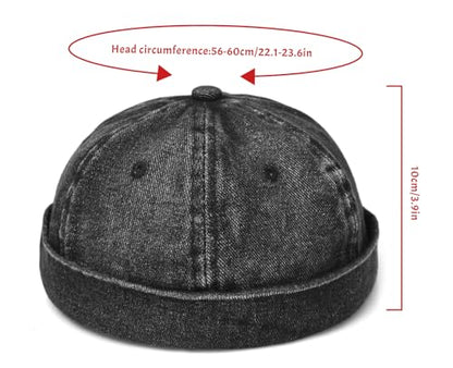 Classic Denim Skull Cap for Men Adjustable Brimless Beanie Hat for Everyday Casual Wear - color: Black