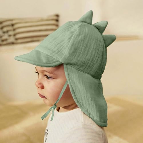 Baby Boys Girls Sun Hat 100% Cotton Flap Hat,Toddler Kids Hats with Neck Protection,Summer Essentials for Baby - color: Cotton Yarn Green Dino, size: 6-12 Months
